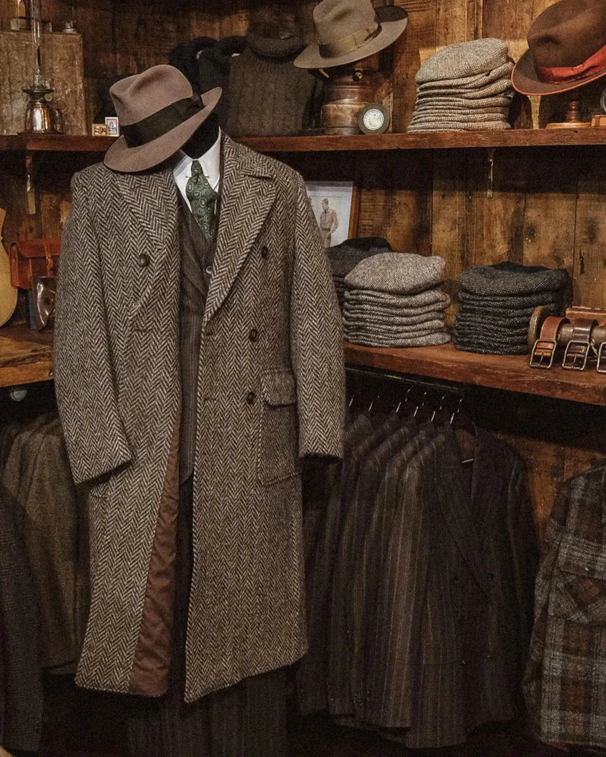 Aidase Herringbone Woolen Coat Men Tailor-Made One Piece Overcoat Double Breasted Winter Warm  Business Wedding Groom Prom Tailored