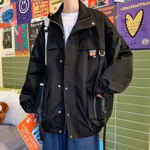 Aidase Hip Hop Mens Windbreaker Jacket Autumn Mens Korean Fashions Bomber Jackets Ribbons Harajuku Oversize Jackets Man Outwear