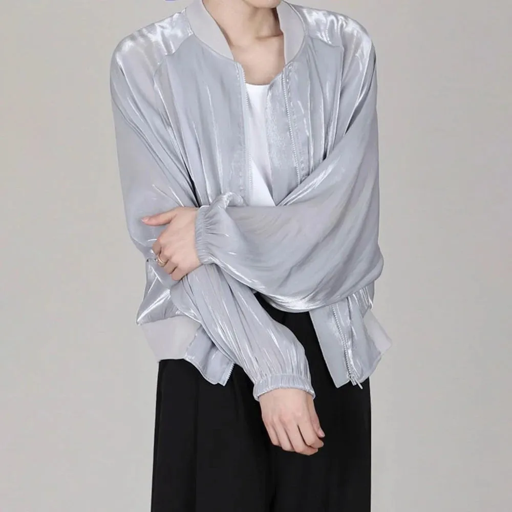Aidase Mens Casual Satin Jacket Genderless 2024 Spring Summer New Fashion Thin Breathable Simple Soft Solid Color Jacket Unisex