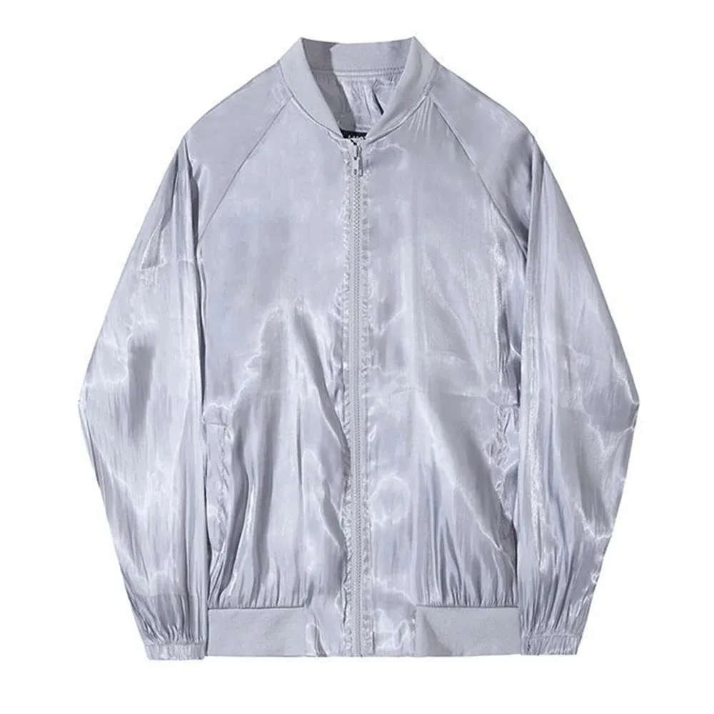 Aidase Mens Casual Satin Jacket Genderless 2024 Spring Summer New Fashion Thin Breathable Simple Soft Solid Color Jacket Unisex