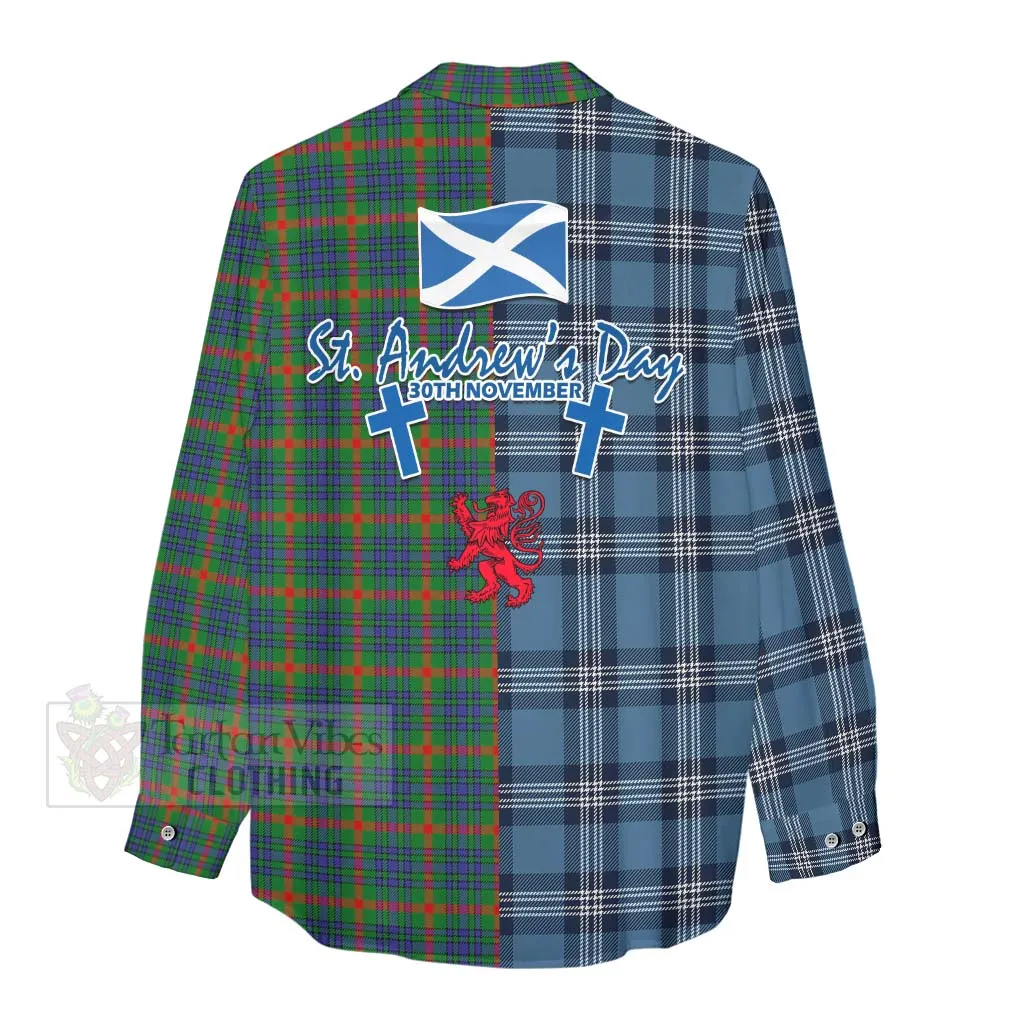 Aiton Tartan Women's Casual Shirt Happy St. Andrew's Day Half Tartan Style
