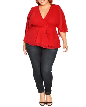 Alana Elegant Wrap Top | Red