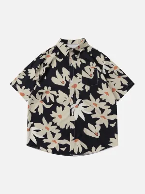 AlanBalen® - Flowers Print Short Sleeve Shirt