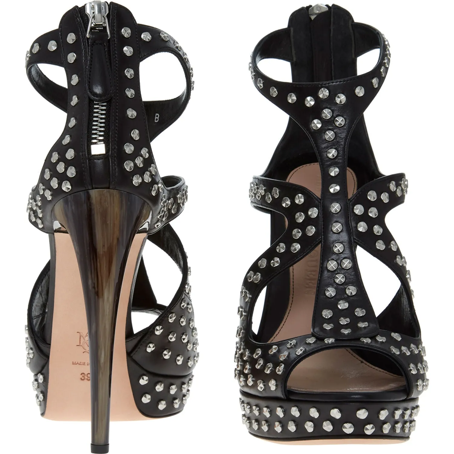 ALEXANDER MCQUEEN  Black Leather Studded Heeled Sandals