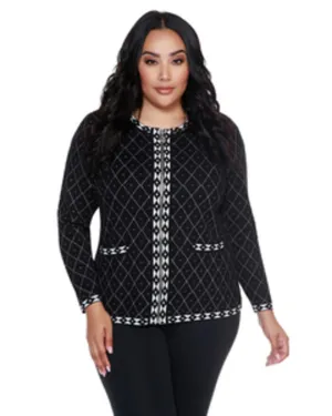 Alice Argyle Zip Up Cardigan | BLACK/PEWTER/SILVER