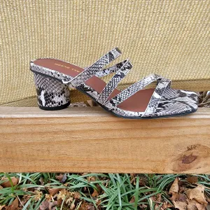 All Black - Reptile Low Heeled Block Sandal