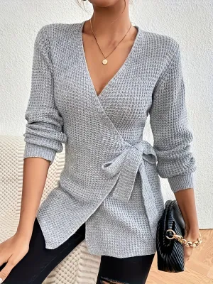 All-match Commute Knitted Lace-up Sweater
