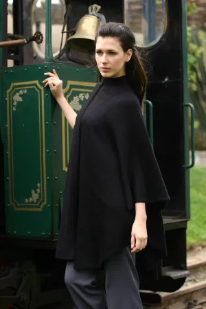Alpaca Wool Solid Black Wrap Ruana - Bold Black | NOVICA