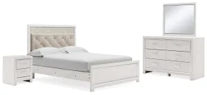 Altyra Queen Upholstered Panel Bed, Dresser, Mirror, and Nightstand