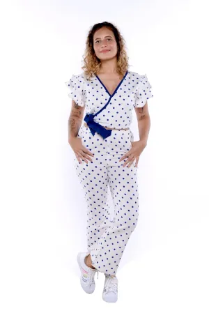 Amara Blue Polka Dot 2 Pc Handloom Cotton Co-Ord Set