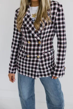 Amber Checkered Blazer - Navy