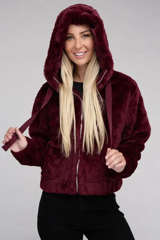 Ambiance Apparel Fluffy Zip-Up Teddy Hoodie