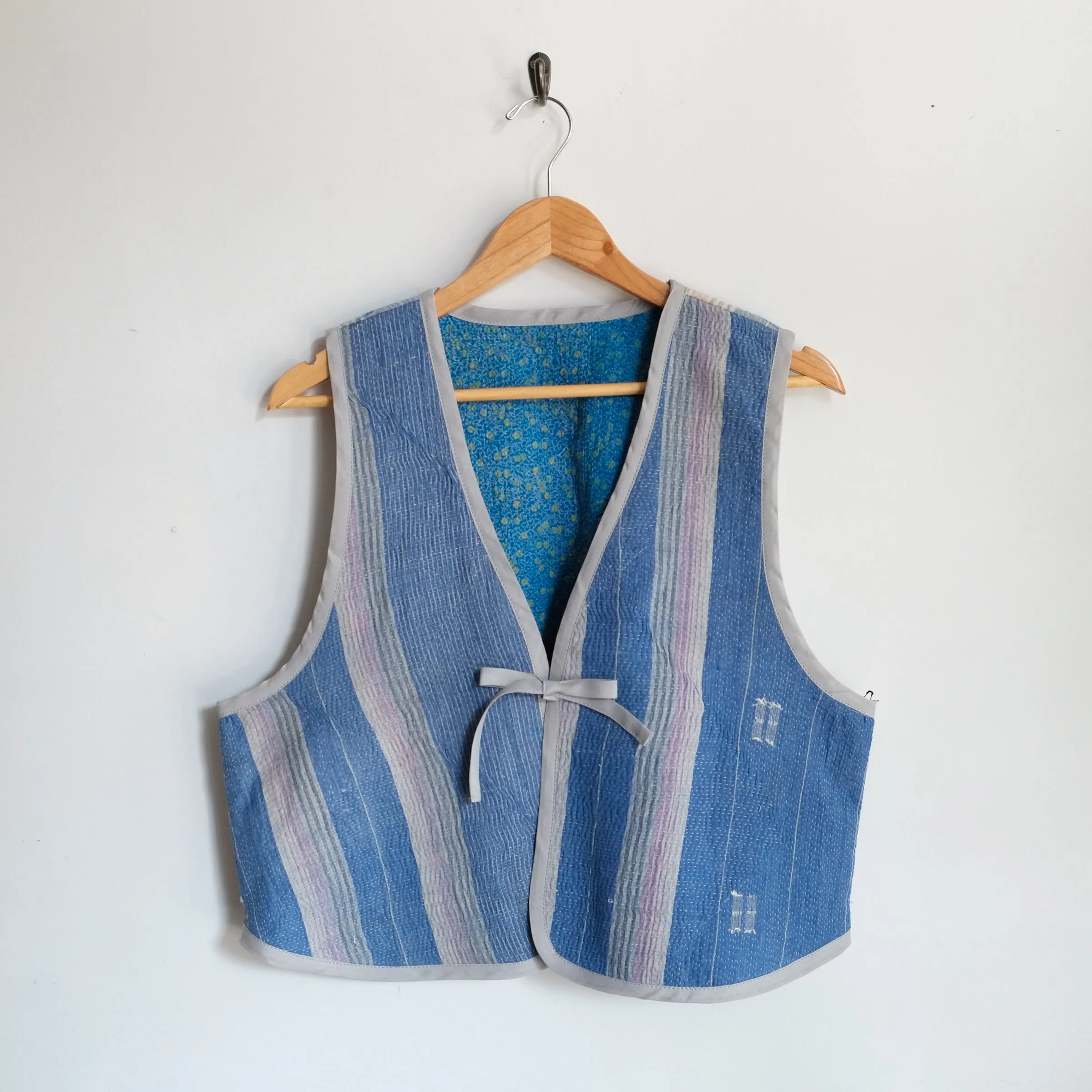 Amelia Vest Cornflower Blue Vertical Stripes XL076