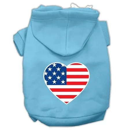 American Flag Heart Screen Print Pet Hoodies Baby Blue Size XL (16)