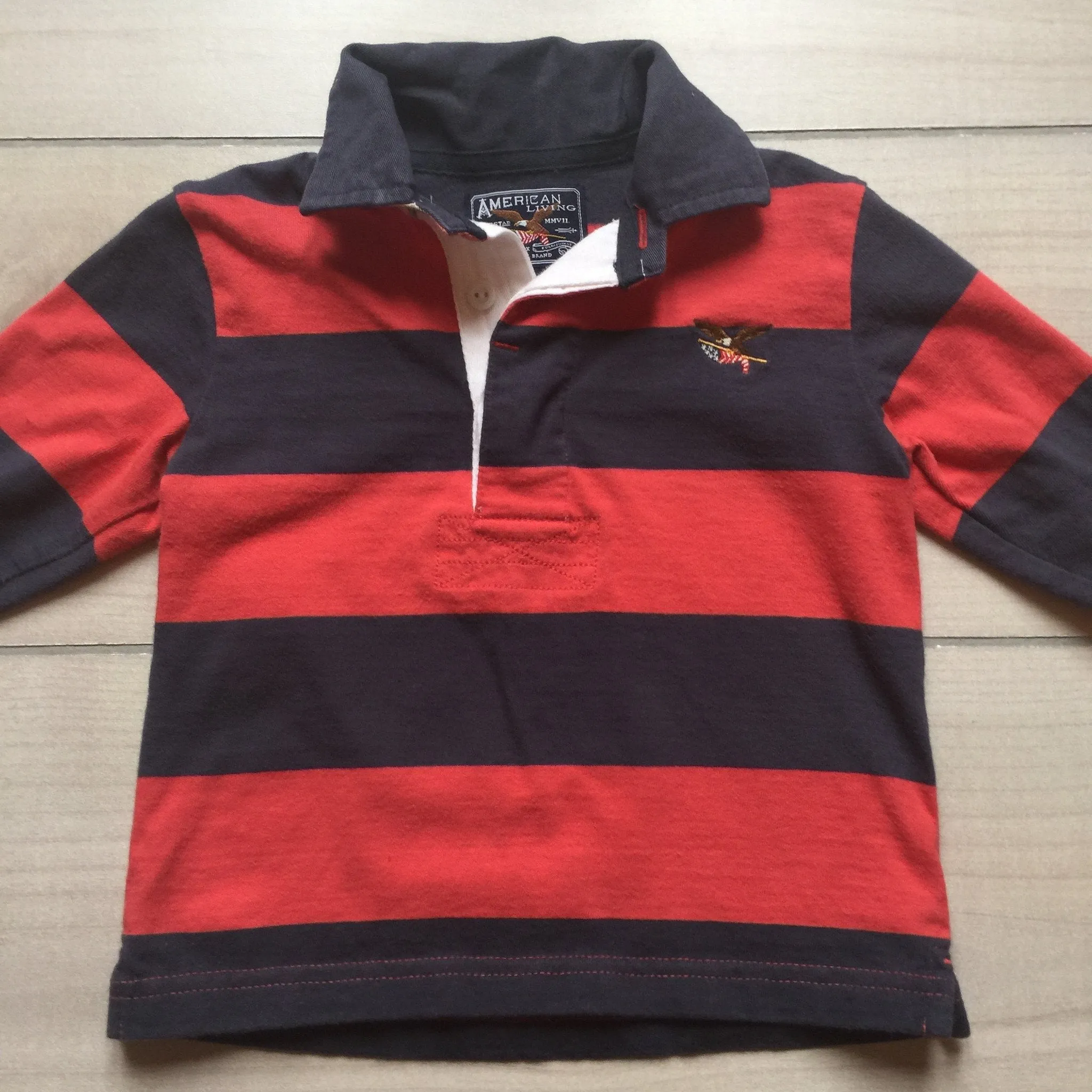 American Living Red & Navy Striped Rugby Style Shirt