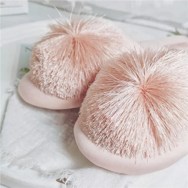 AMOZAE-- High-Quality Comfortable Home Slippers with Elegant Fringe Ball