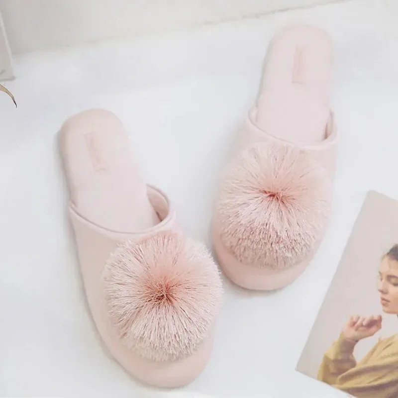 AMOZAE-- High-Quality Comfortable Home Slippers with Elegant Fringe Ball