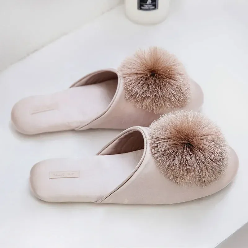 AMOZAE-- High-Quality Comfortable Home Slippers with Elegant Fringe Ball