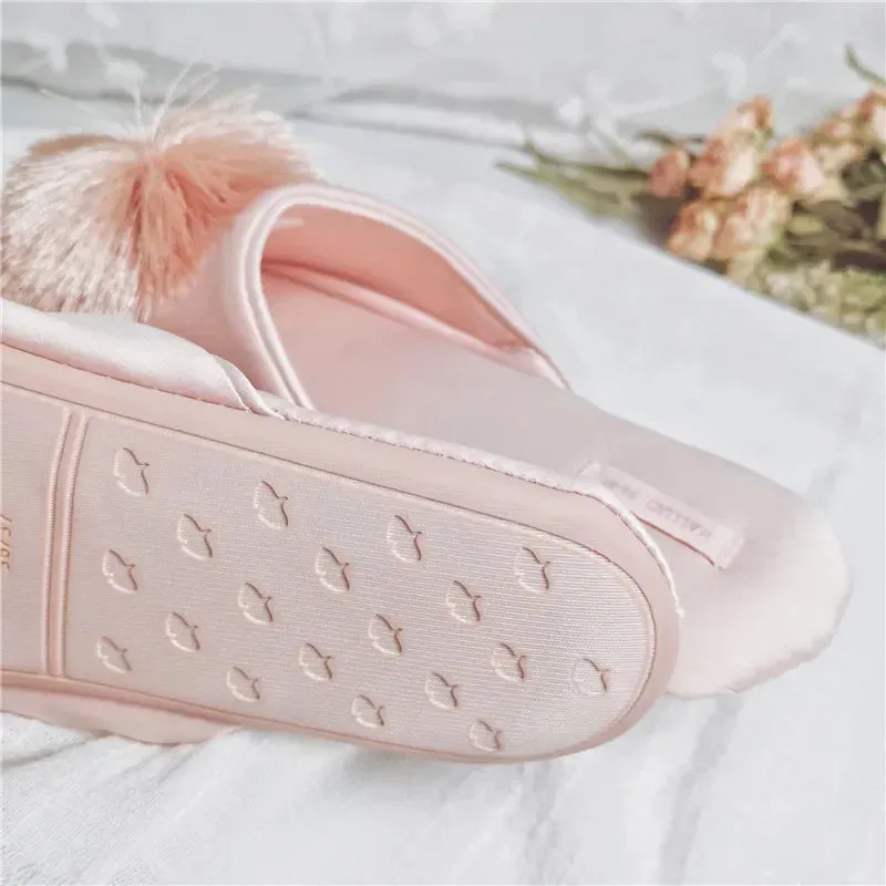 AMOZAE-- High-Quality Comfortable Home Slippers with Elegant Fringe Ball