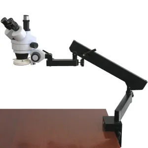 AmScope SM-6 Series Zoom Trinocular Stereo Microscope 3.5X-90X Magnification on Articulating Arm with Ring Light