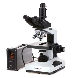 AmScope T490 Series Advanced Student and Professional Trinocular Compound Microscope 40X-2000X Magnification with Temperature Control Stage Warmer   Optional Digital Camera