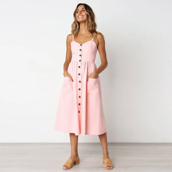 Amy Fashion - Backless Sleeveless Striped Dot Print Solid Dress