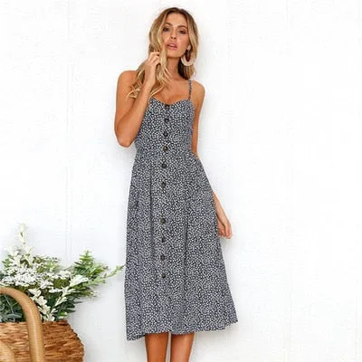 Amy Fashion - Backless Sleeveless Striped Dot Print Solid Dress