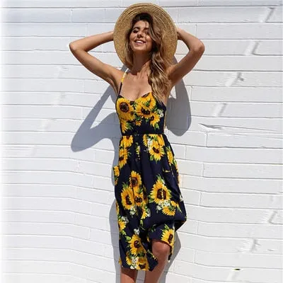 Amy Fashion - Backless Sleeveless Striped Dot Print Solid Dress