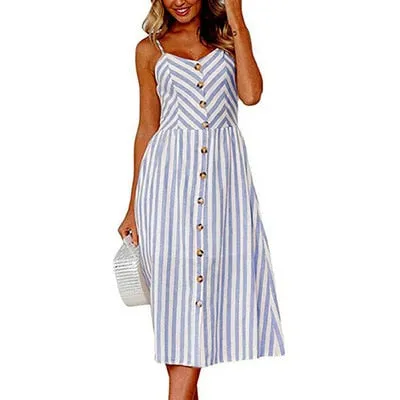 Amy Fashion - Backless Sleeveless Striped Dot Print Solid Dress