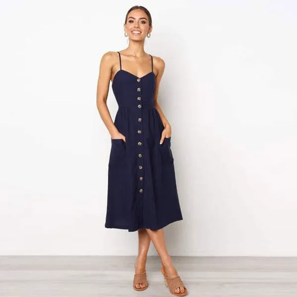 Amy Fashion - Backless Sleeveless Striped Dot Print Solid Dress