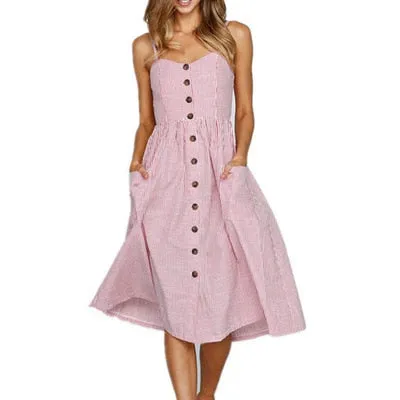 Amy Fashion - Backless Sleeveless Striped Dot Print Solid Dress