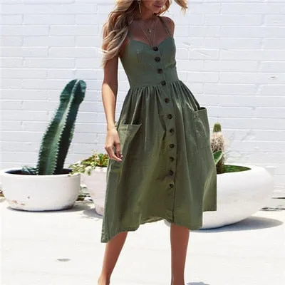 Amy Fashion - Backless Sleeveless Striped Dot Print Solid Dress