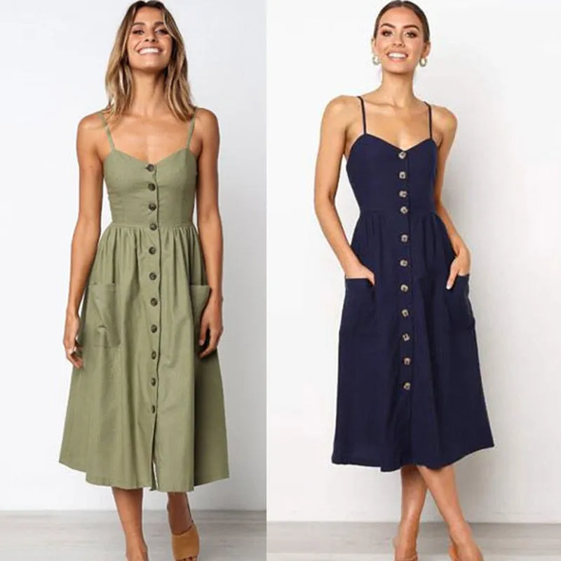 Amy Fashion - Backless Sleeveless Striped Dot Print Solid Dress
