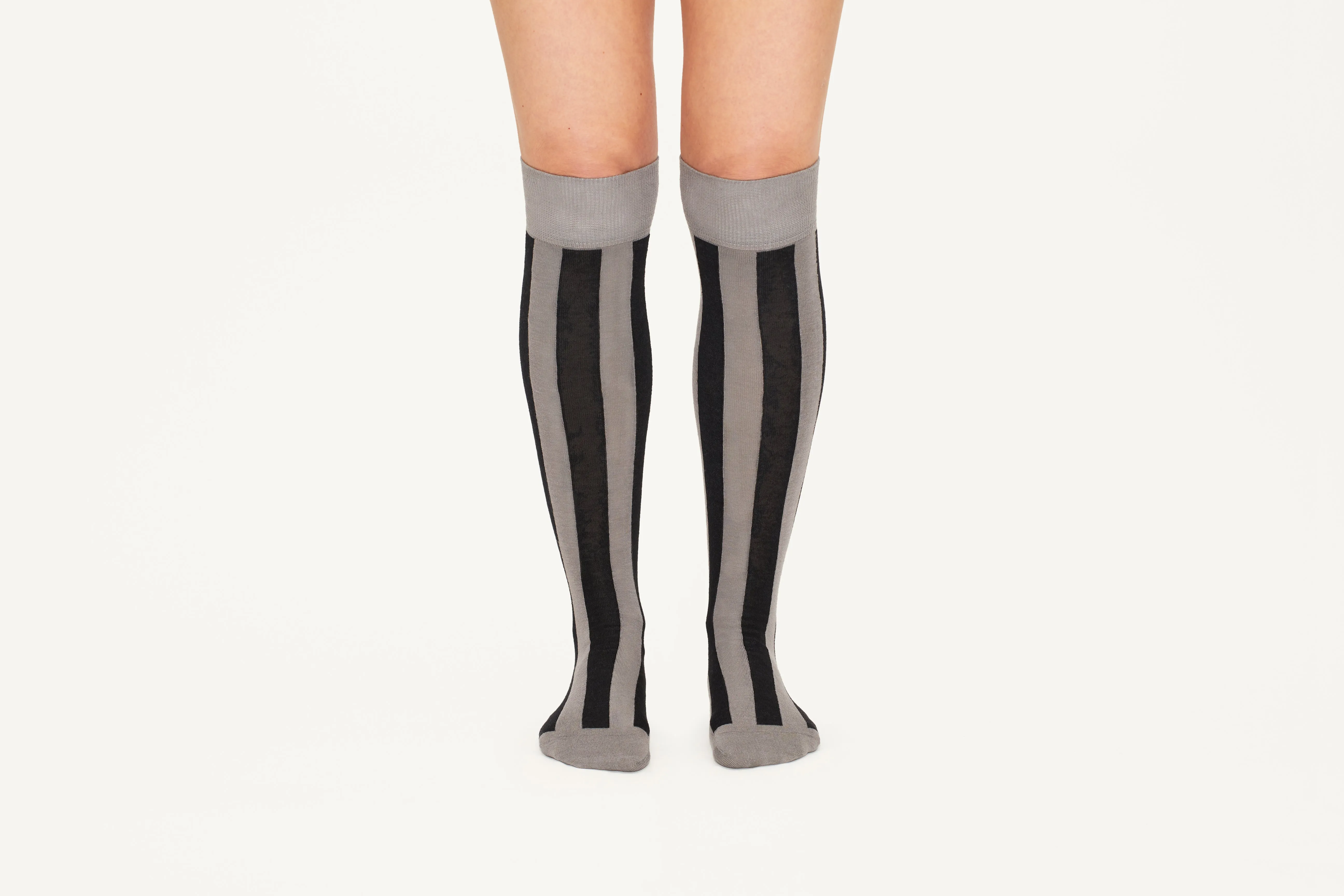 ANDREA - Silver & Black Two-Tone Stripe Cashmere Blend Socks