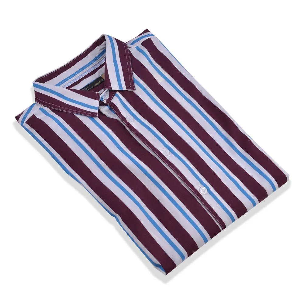 Andy Stripes Shirt Maroon Blue LS