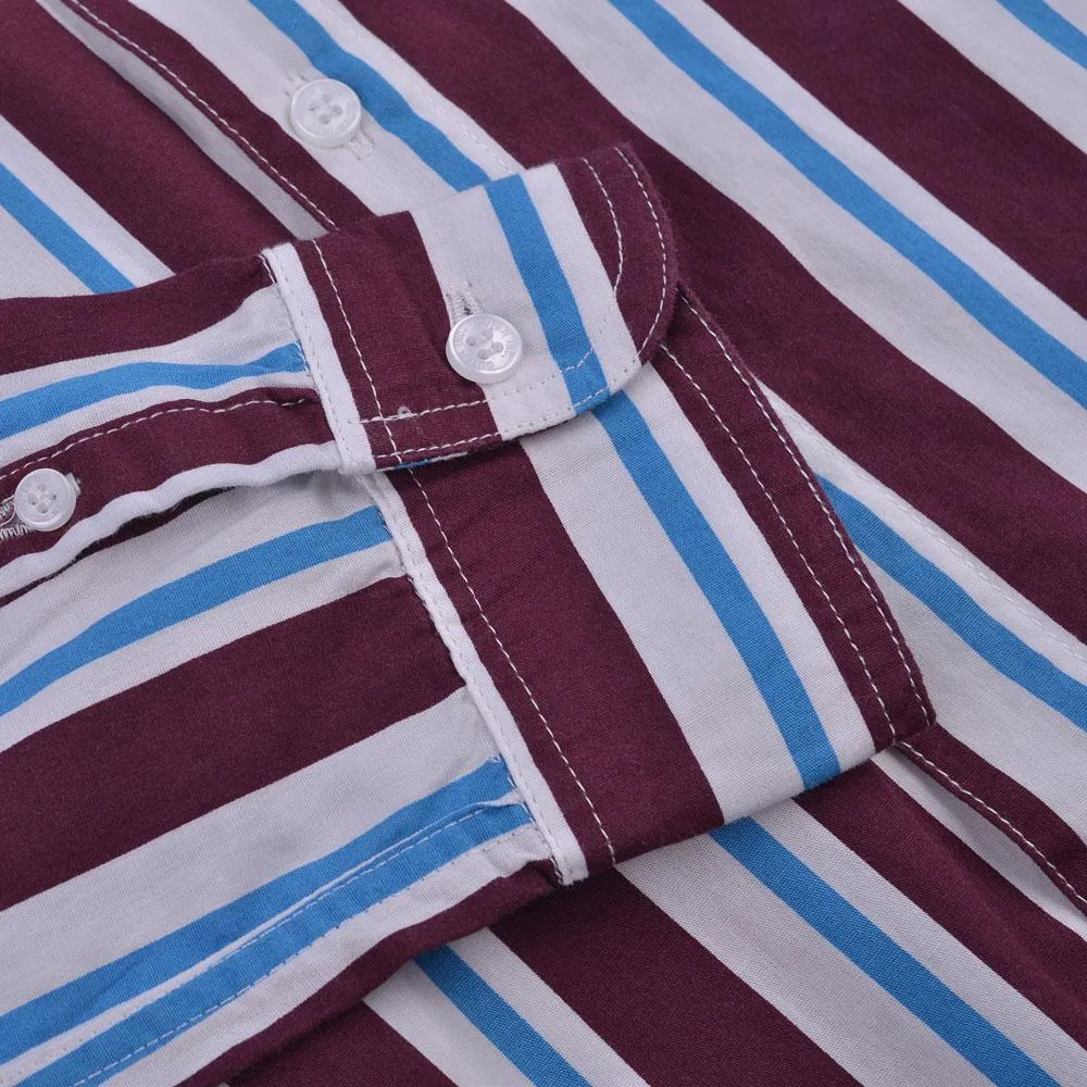Andy Stripes Shirt Maroon Blue LS