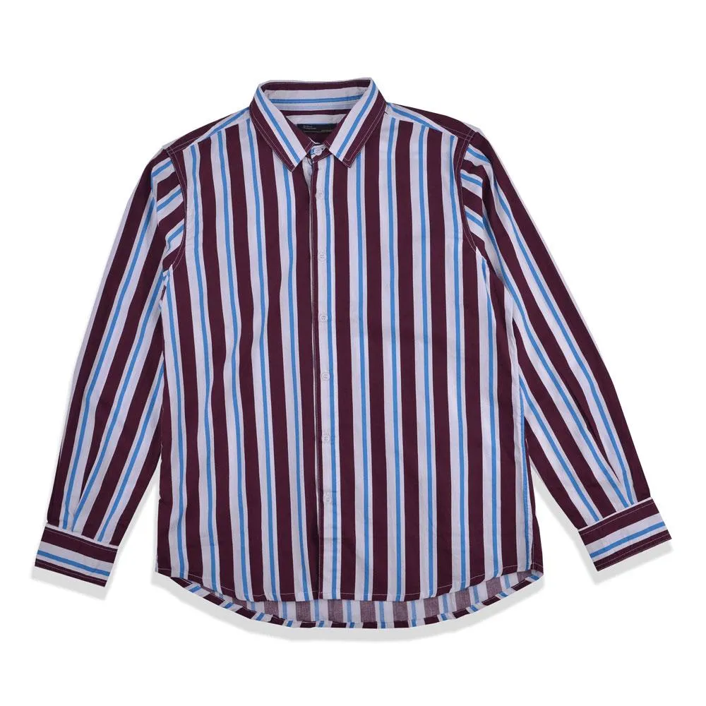 Andy Stripes Shirt Maroon Blue LS