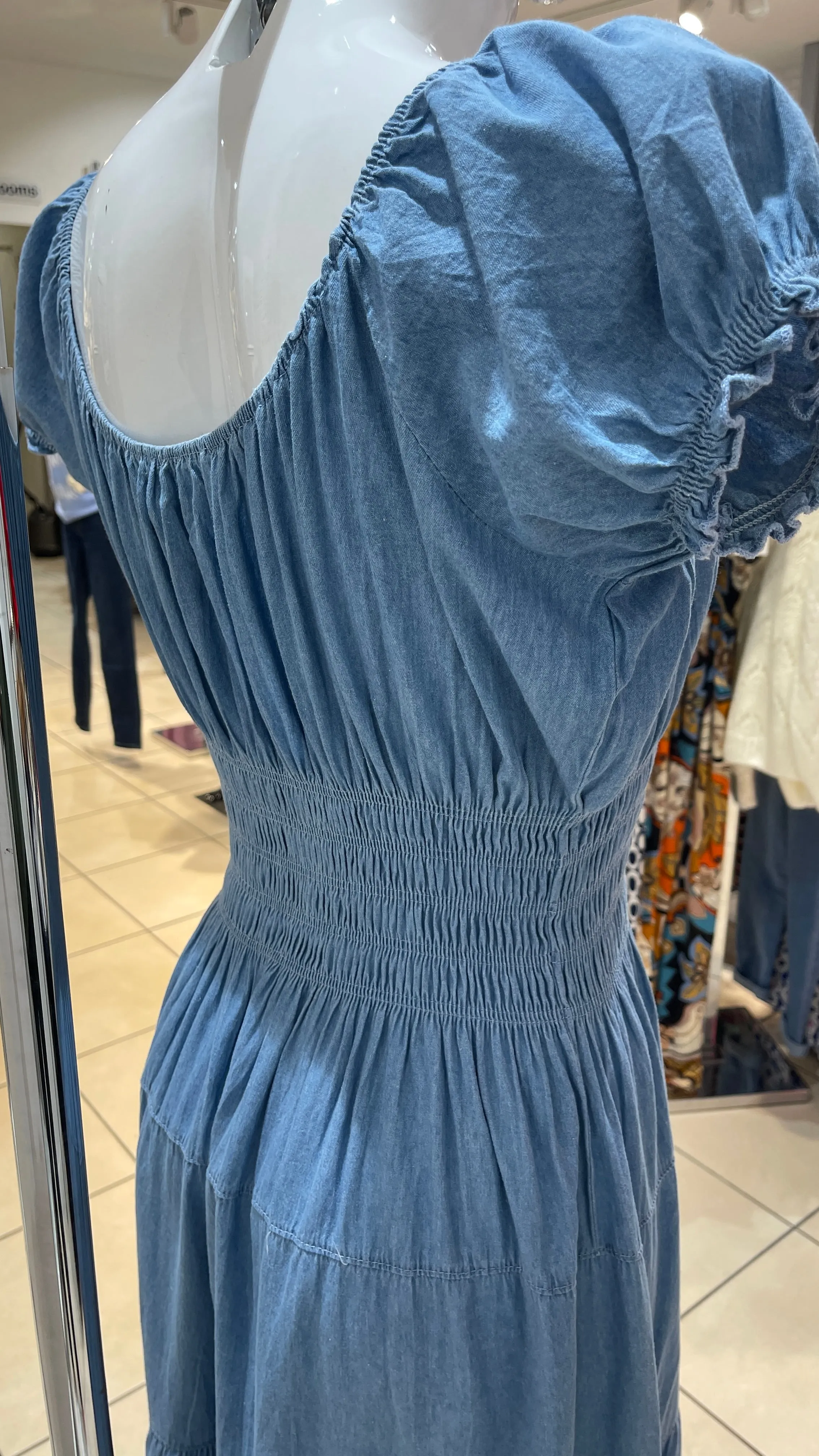 Angel - Light Denim Chambray Button Midi Dress