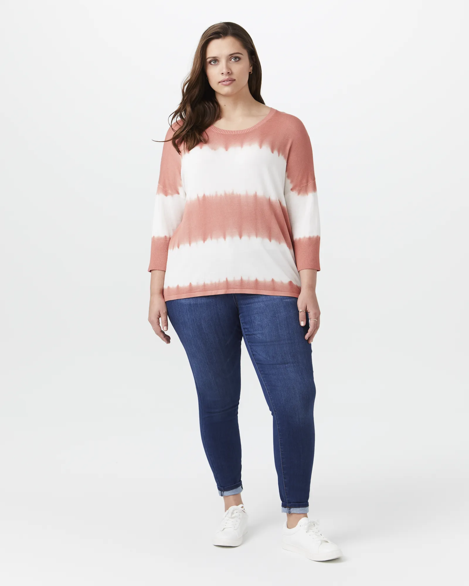 Angela Tie-Dye Sweater | Coral / White