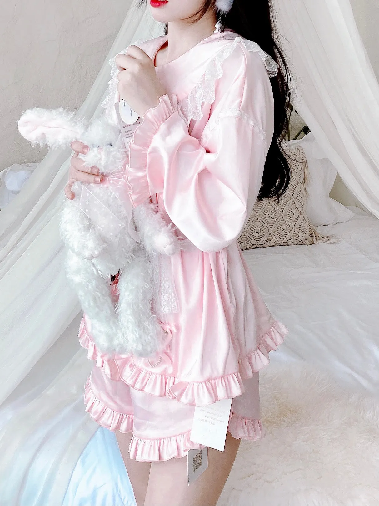 Angelic Rosé Satin Lounge wear set