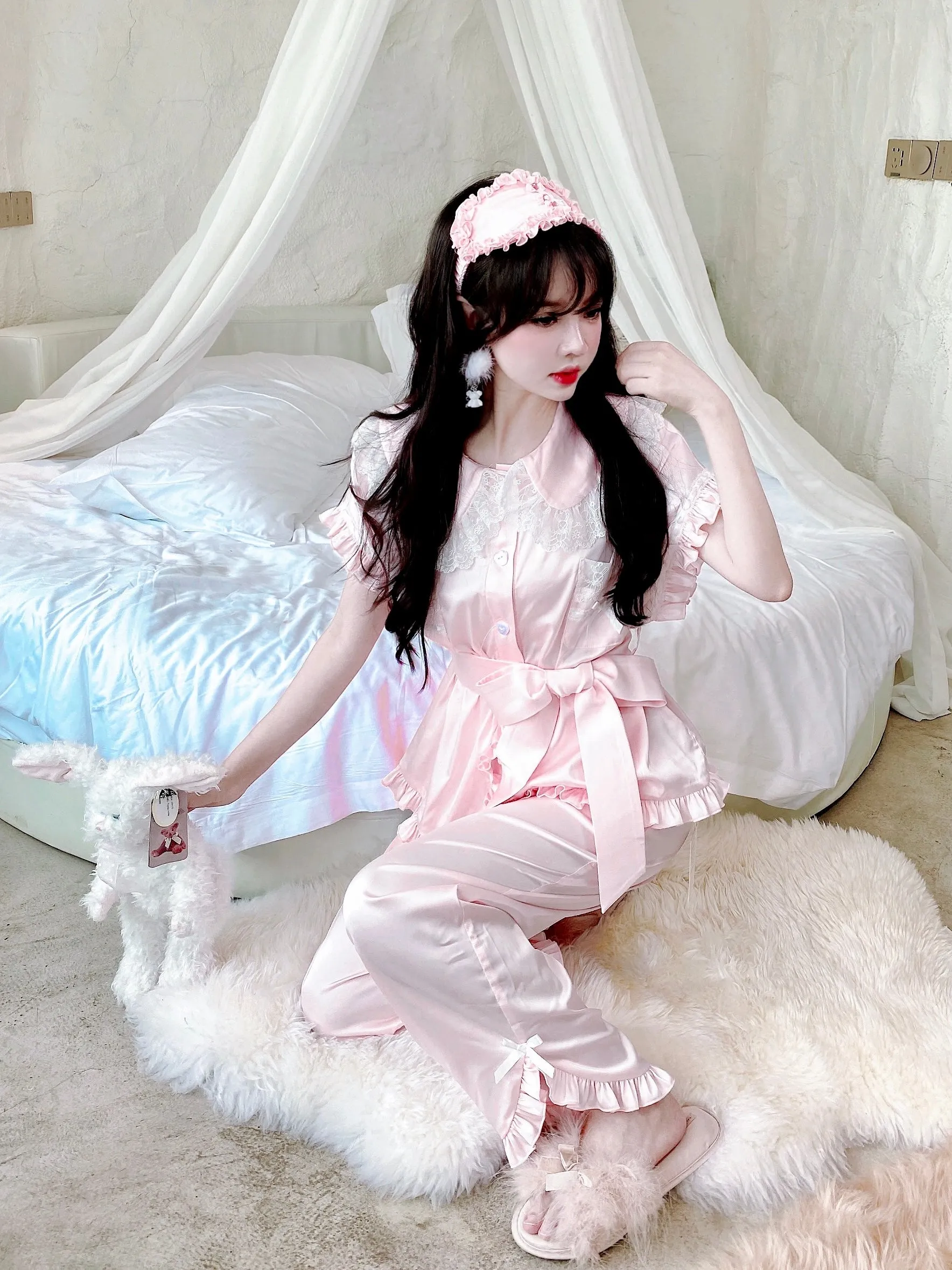 Angelic Rosé Satin Lounge wear set