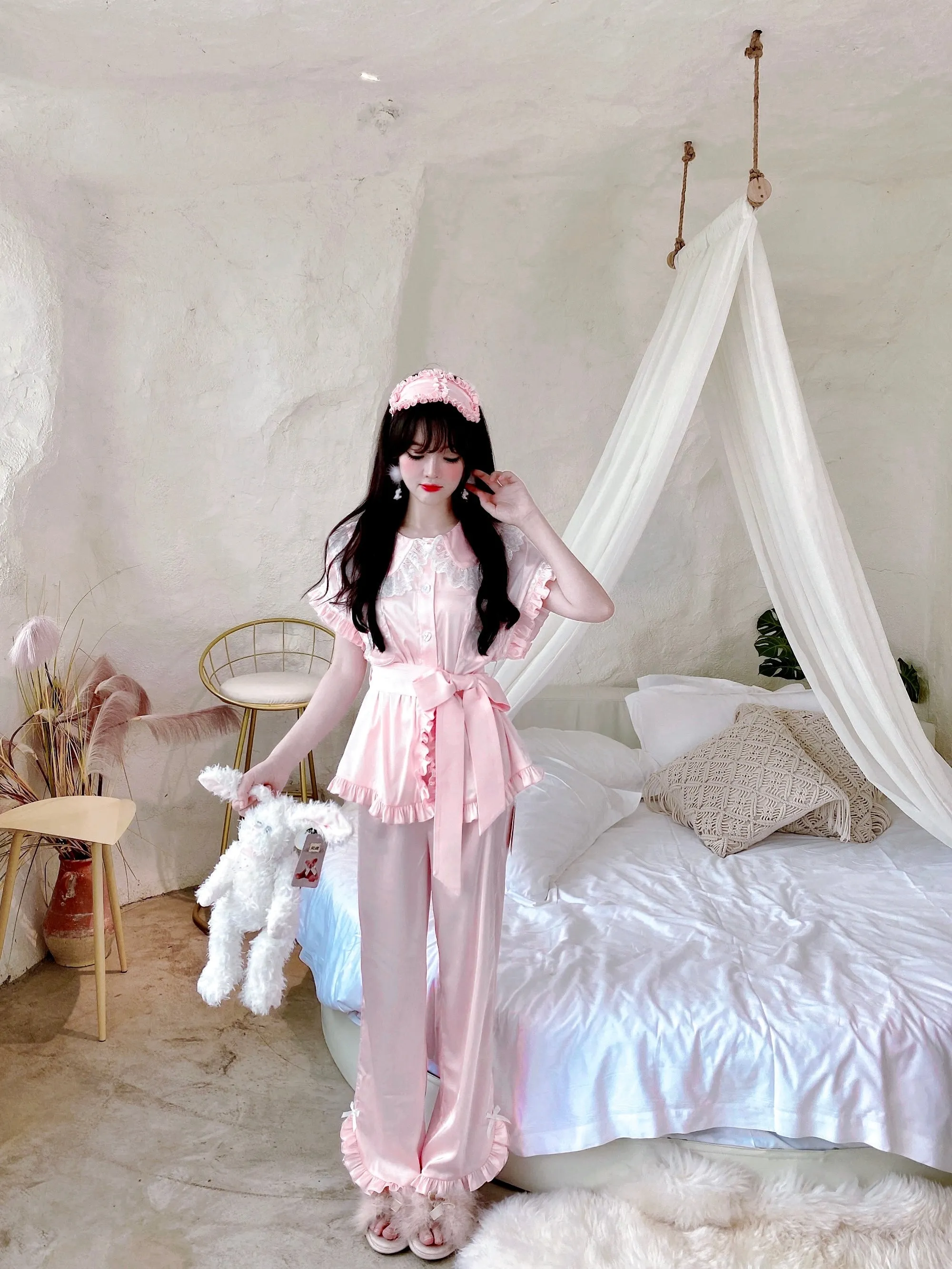 Angelic Rosé Satin Lounge wear set