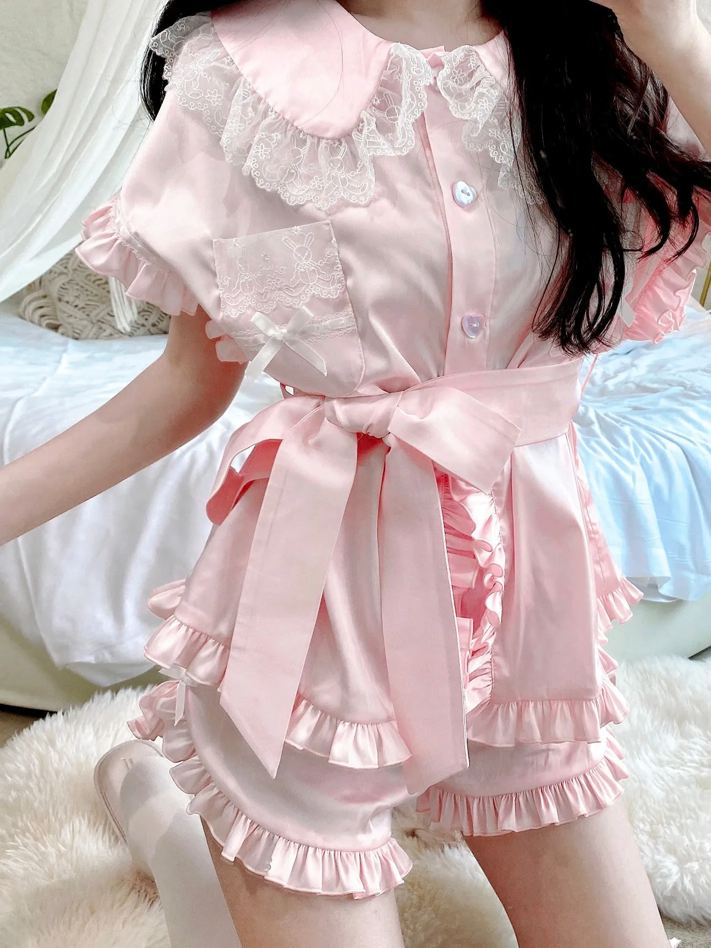 Angelic Rosé Satin Lounge wear set