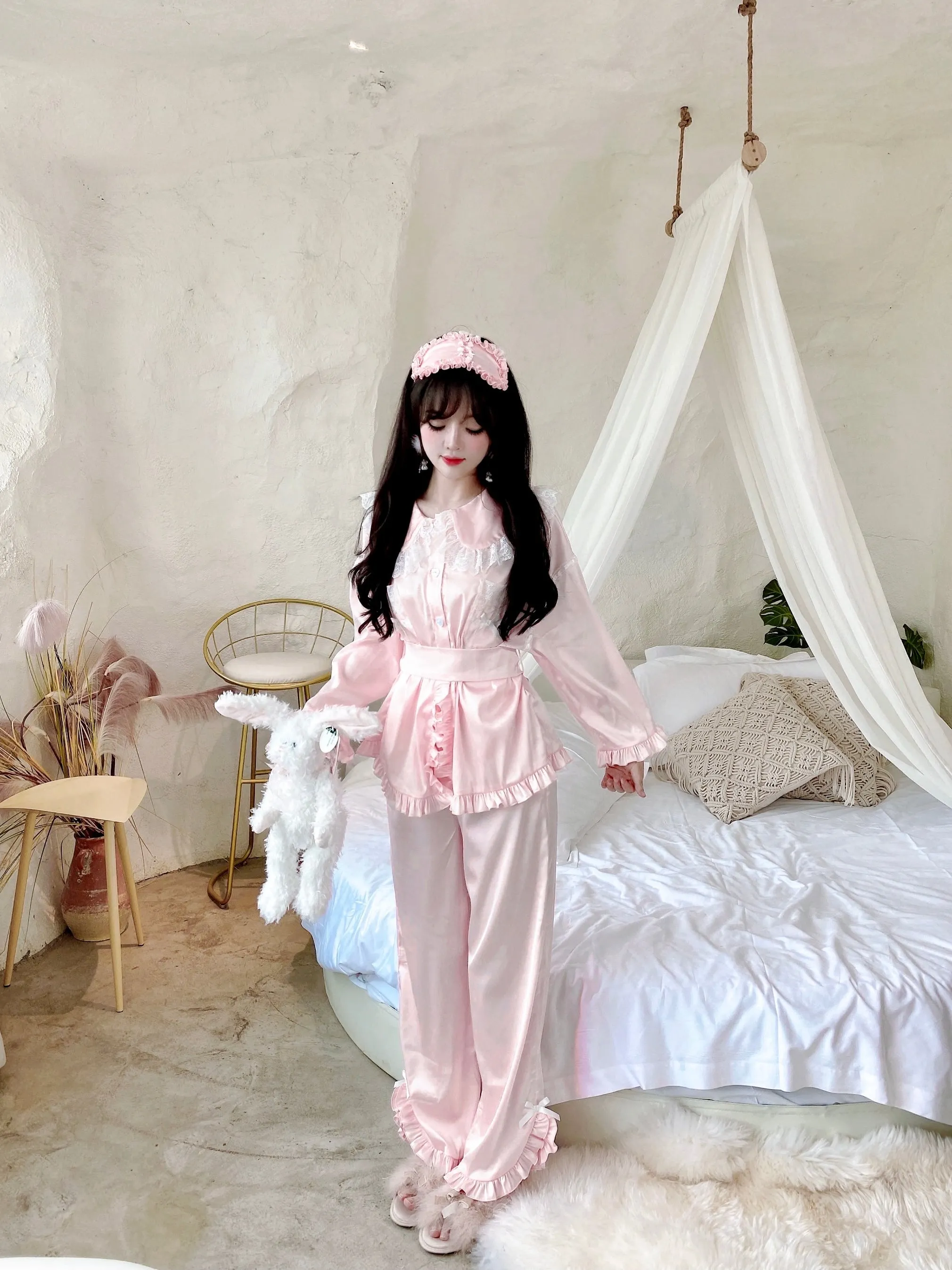 Angelic Rosé Satin Lounge wear set