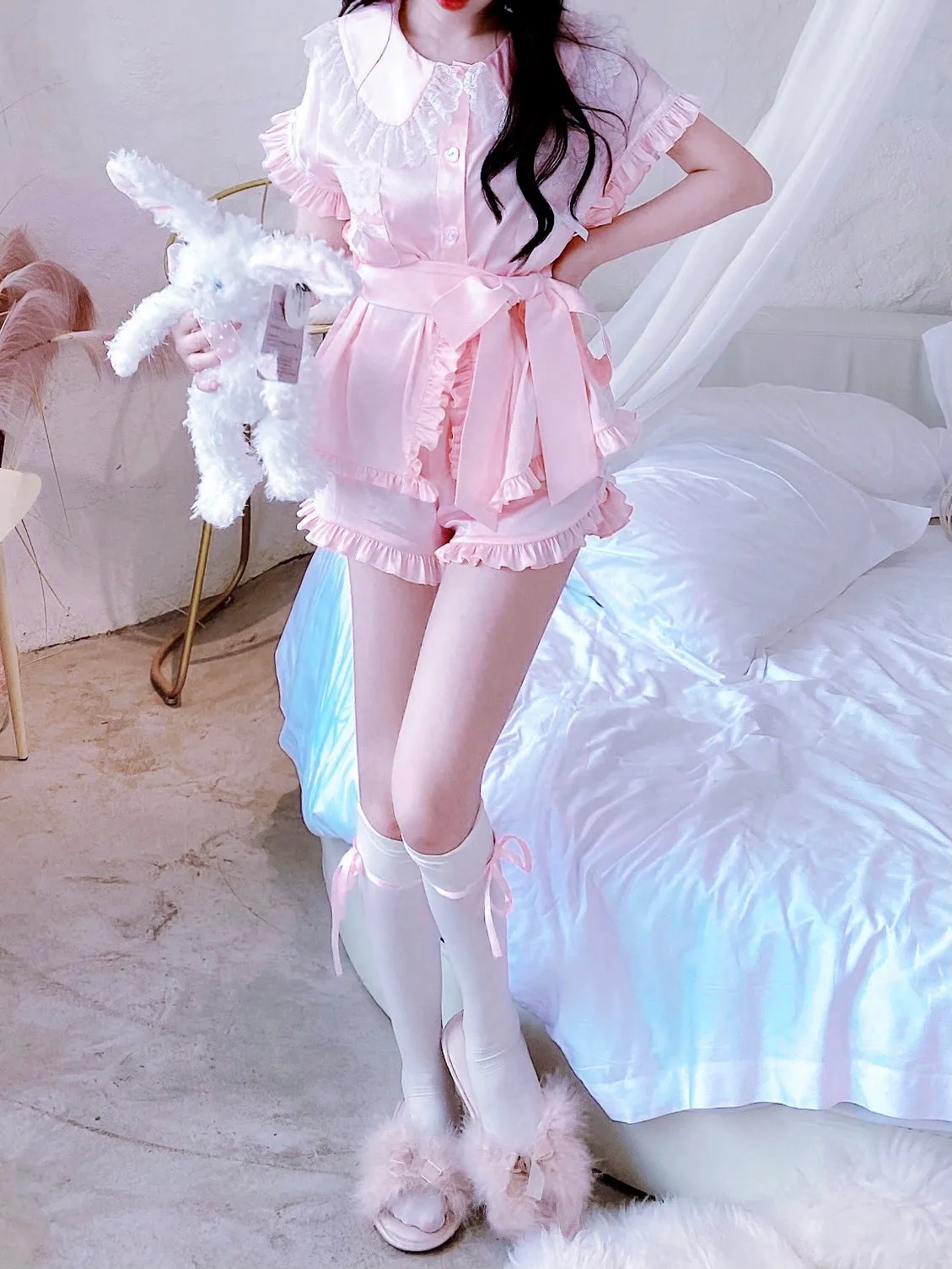 Angelic Rosé Satin Lounge wear set