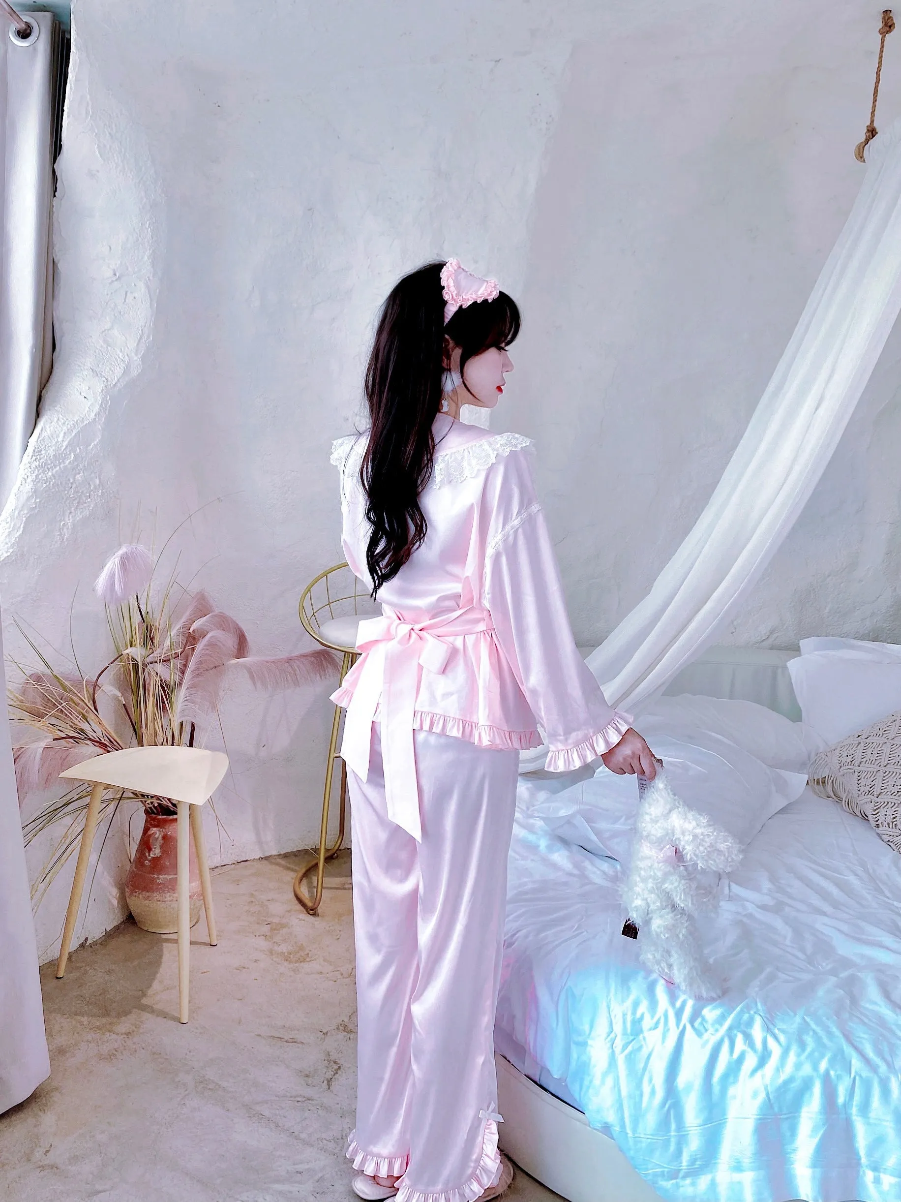 Angelic Rosé Satin Lounge wear set