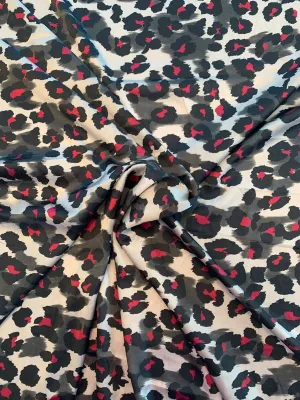 Animal Pattern Printed Stretch Silk Charmeuse - Black / Grey / Magenta