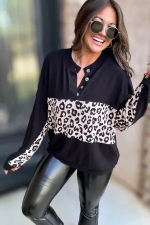 Animal Print Contrast Pullover