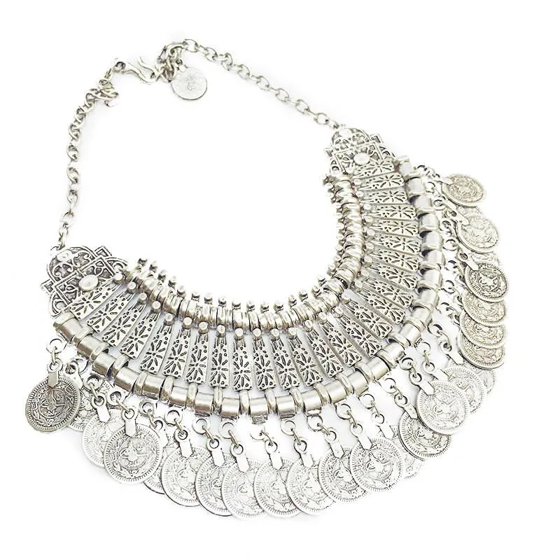 Ankara boho necklace with coins - short