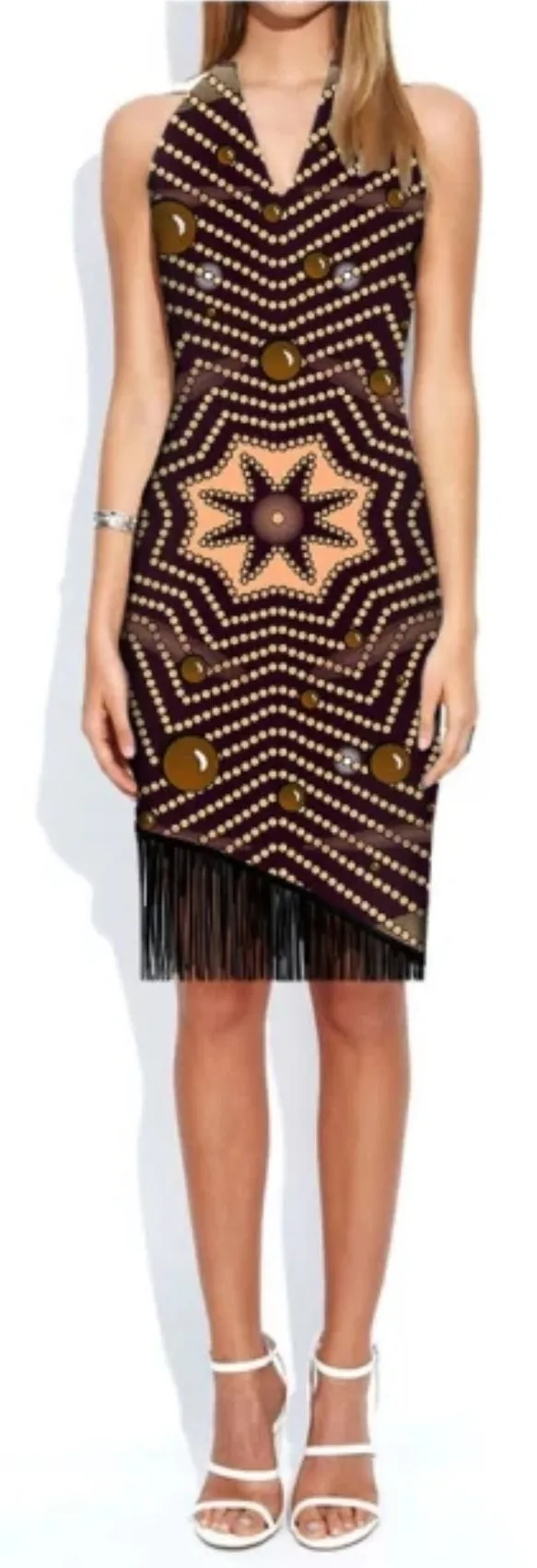 Ankara V-Neck Halter Dress with Tassels